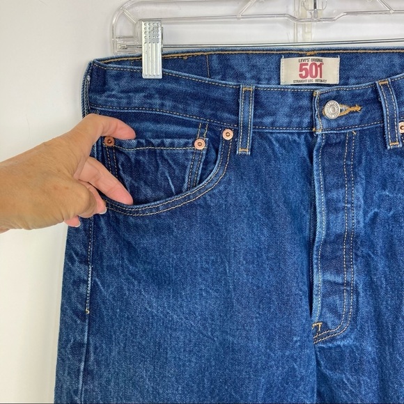 Levi’s Dark Wash 501 Straight Leg Men’s Jeans - Picture 9 of 13